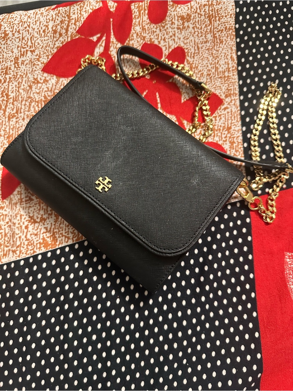 Tory Burch Black Leather Crossbody with Gold Hardware